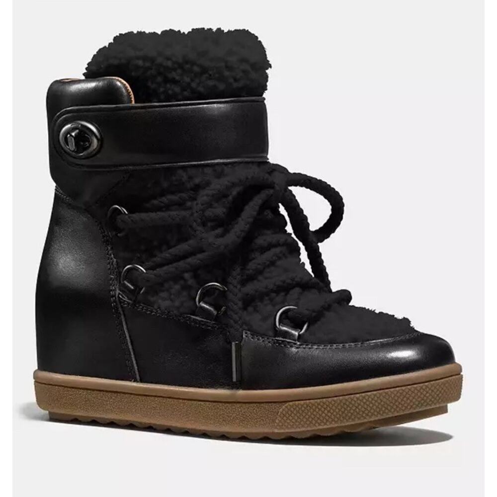Coach Black Ankle Boots with Brown Sole